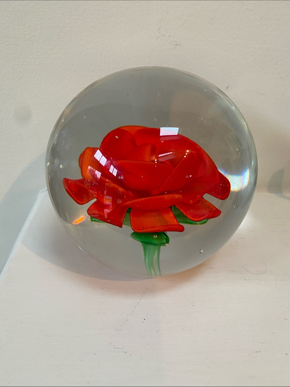 Handblown Red Rose Glass Art Sphere